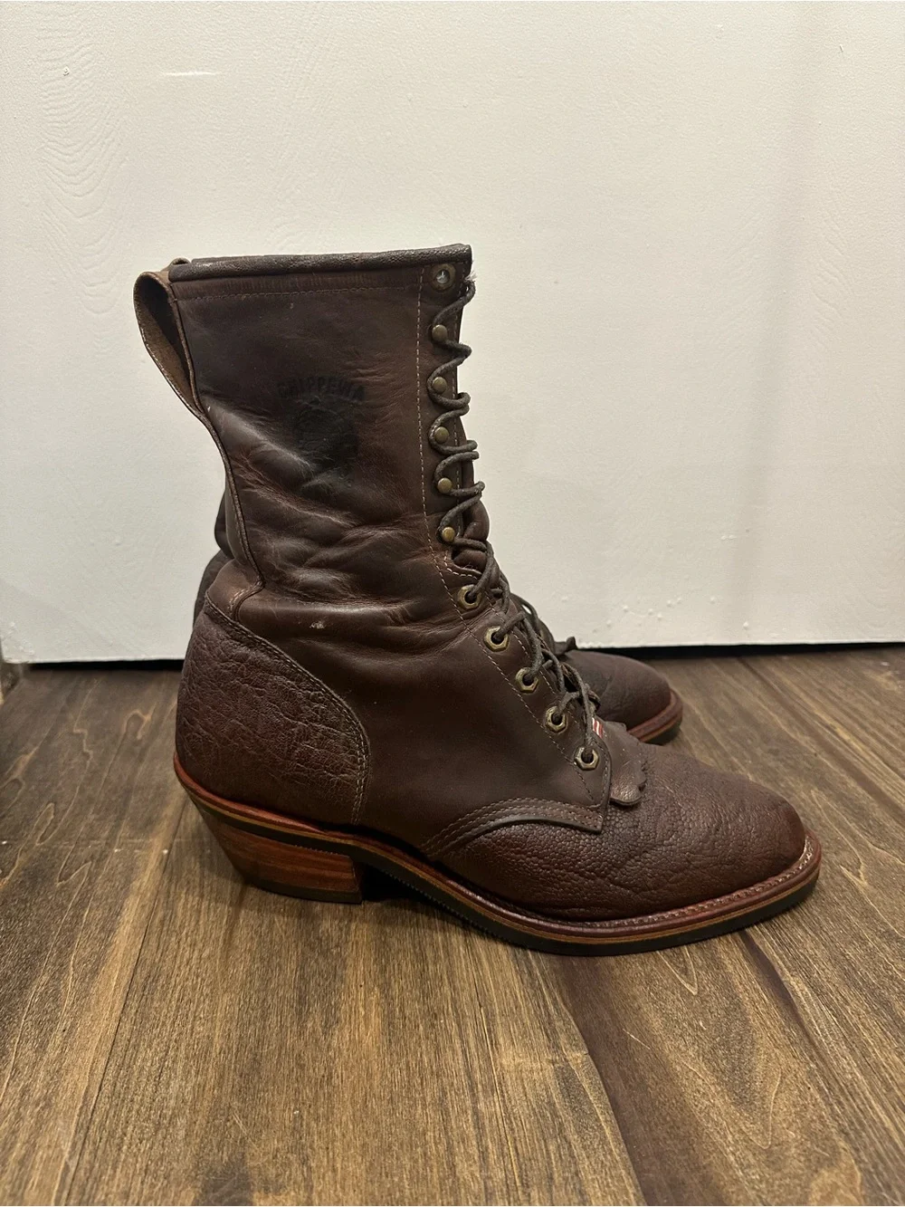 Chippewa Dark Brown Leather Lace-Up Work Boots - Picture 2 of 6